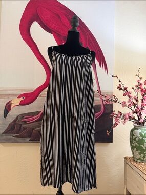 Who What Wear Black and White Striped Midi Slip Dress